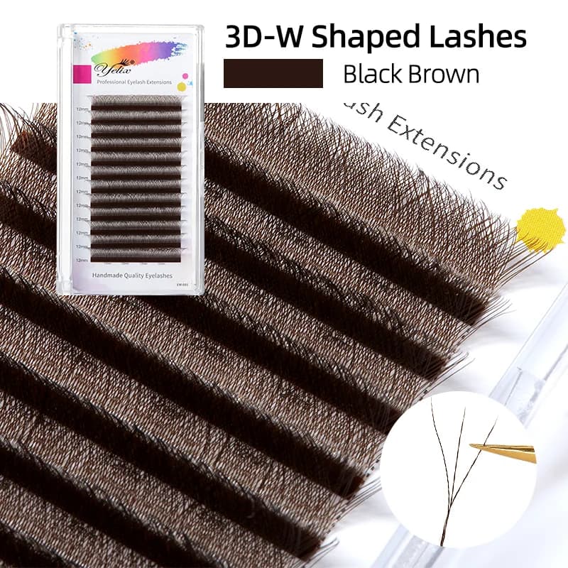 ขนตาต่อพัดสำเร็จรูปสีน้ำตาล ทรง W 2D-5D