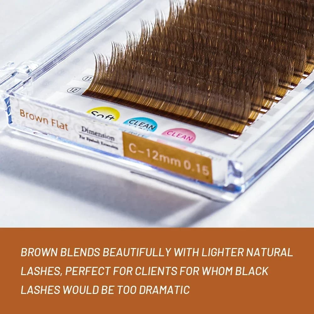 ขนตาต่อสีน้ำตาล Ellipse Flat Split-Tip B/C/D Curl 12 แถว