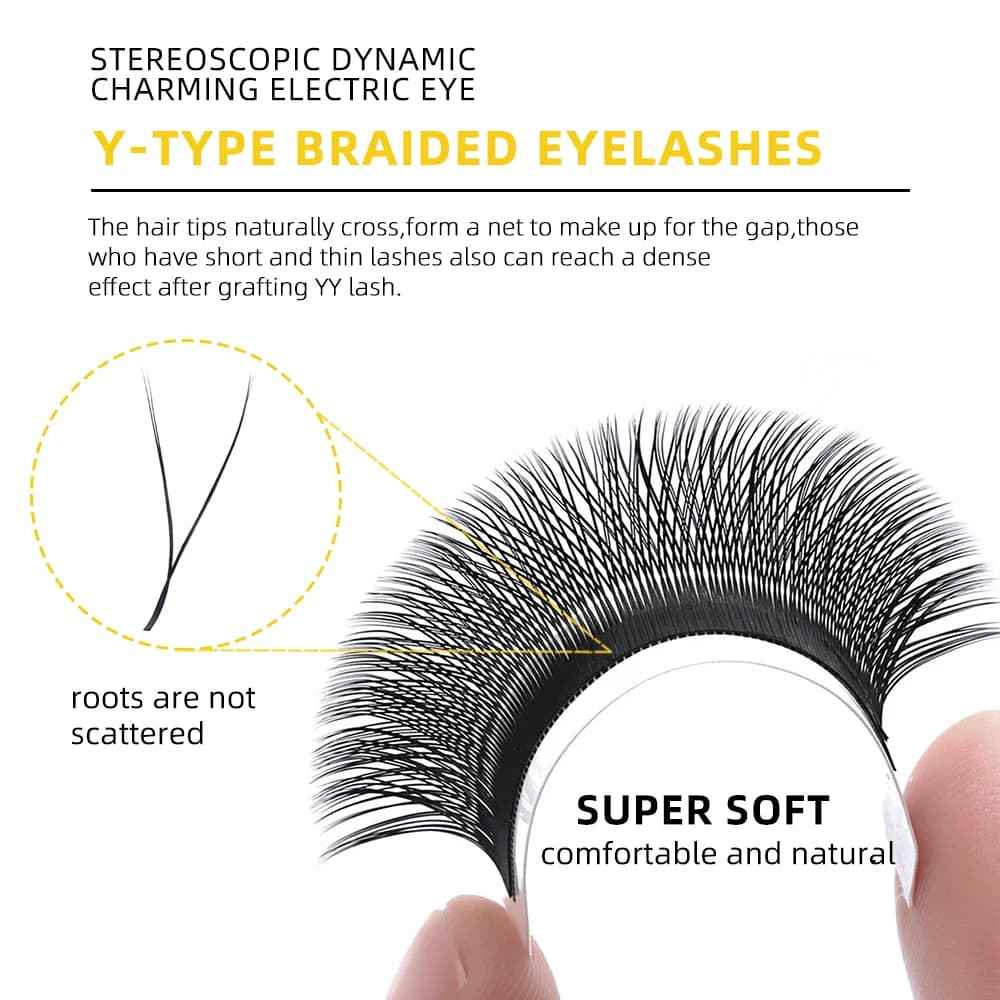 ขนตาต่อแบบพัดวอลลุ่มสำเร็จรูป YY Shape 2D, 8-15mm