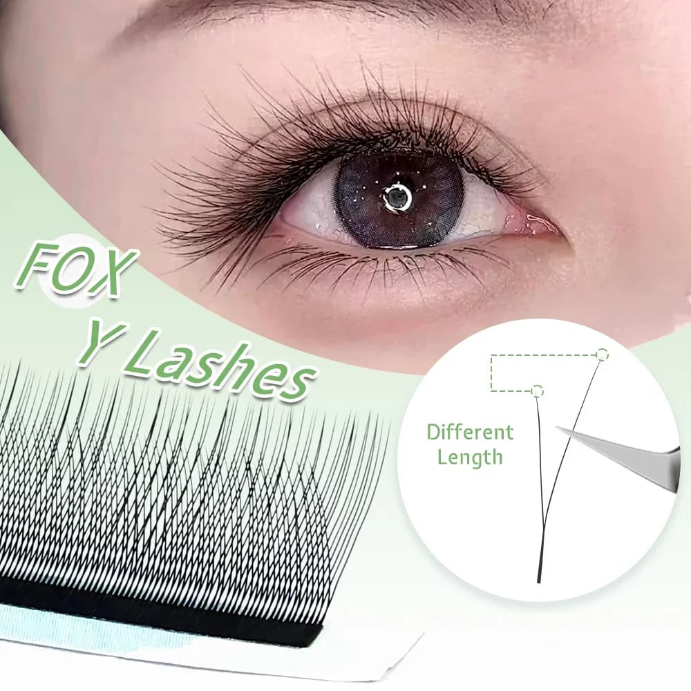 ขนตาปลอมแบบแพ Fox Eye 1D ทรง Y ความหนาแน่นสูง ขนาด 8-13 มม.