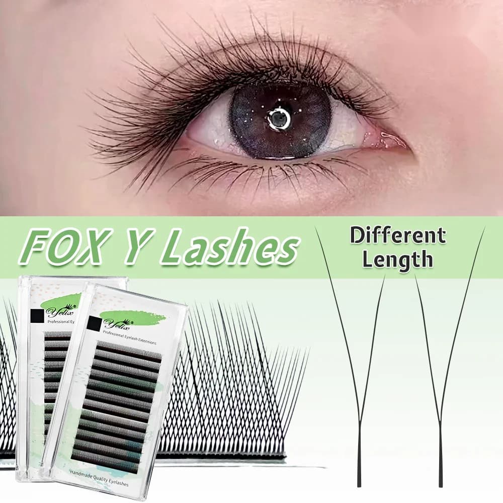 ขนตาปลอม Fox Y Shape B/C Curl แบบพัดสำเร็จรูป ผสมความยาว 8-13 มม.
