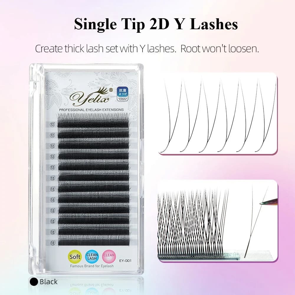 ขนตาต่อรายเส้น Single Tip 2D Y Shape งานถักมือ