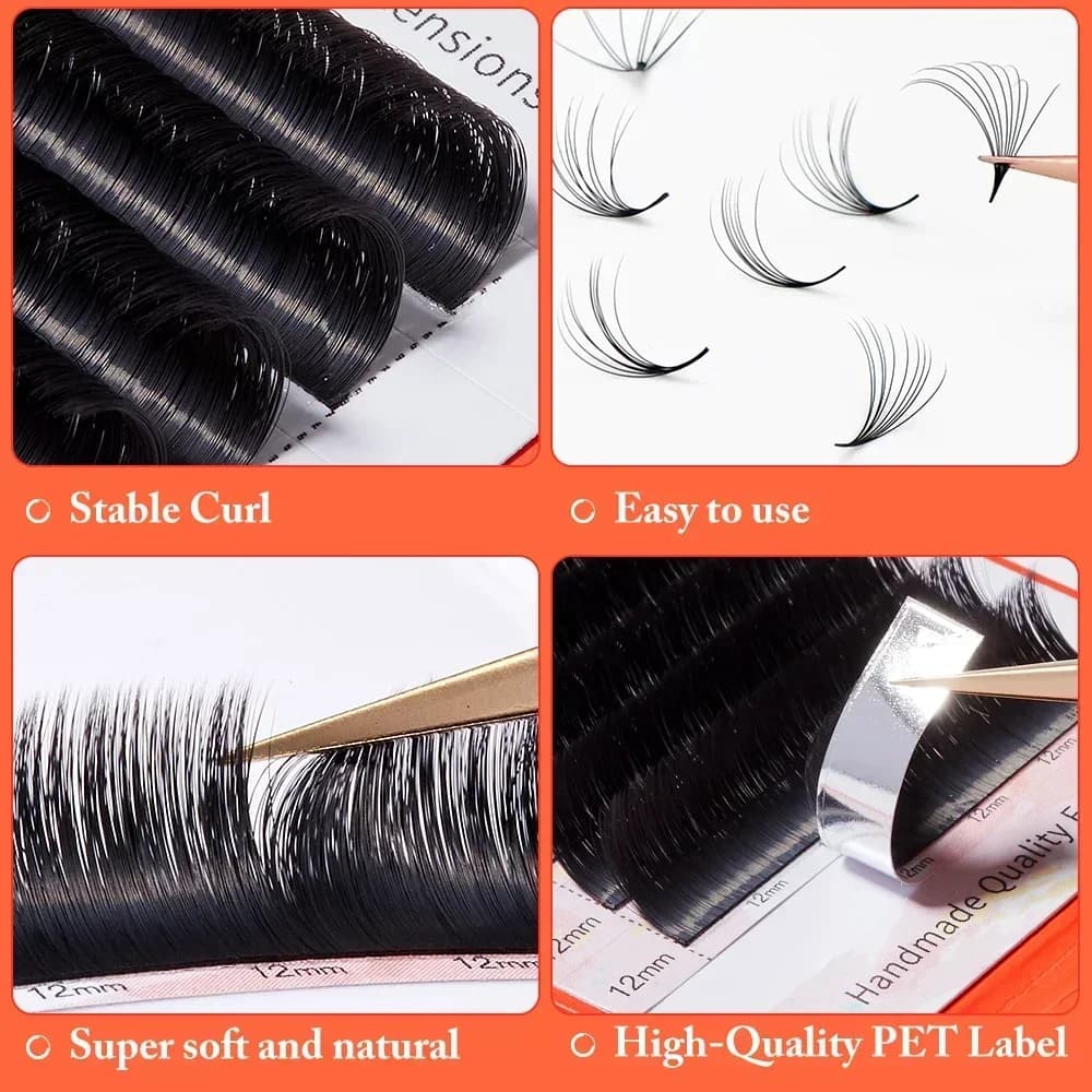 ขนตา Volume D Curl แบบ Easy Fan สีดำแมตต์พิเศษ ขนาด 8-15mm