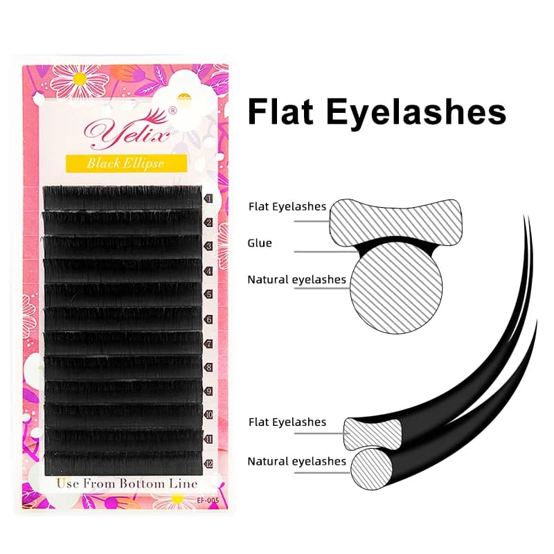 ขนตาปลอมต่อ Flat Ellipse หัวแตก สีดำ 0.15-0.20mm