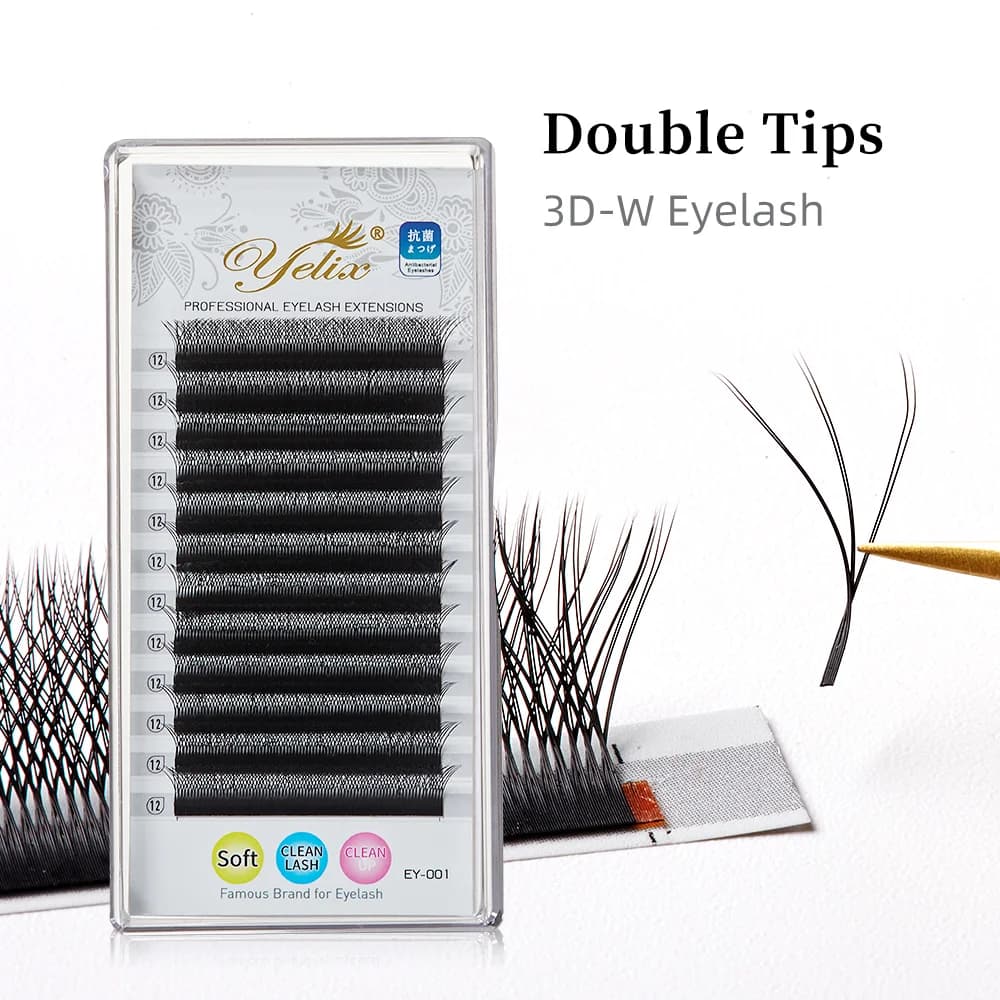 ขนตาสำเร็จรูป Double Tip รูปทรง W แบบ 3D บานดอกไม้อัตโนมัติ