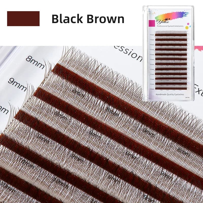 ขนตาต่อแบบช่อ Y Volume สีน้ำตาลเข้ม Ultra-Thin พรีเมดแฟน
