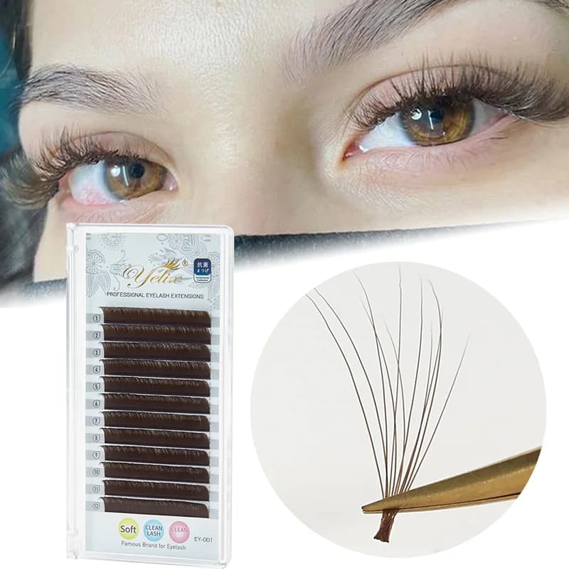 ขนตาต่อแบบ Easy Fan สีน้ำตาลเข้ม ขด C/D ยาว 8-15 มม.